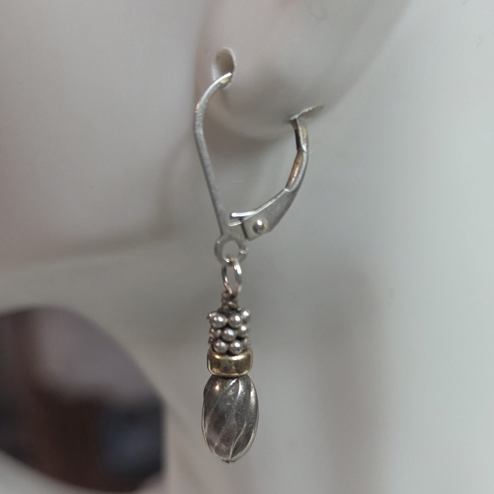 sterling silver 14k gold dangle drip pierced earrings 1.25in long